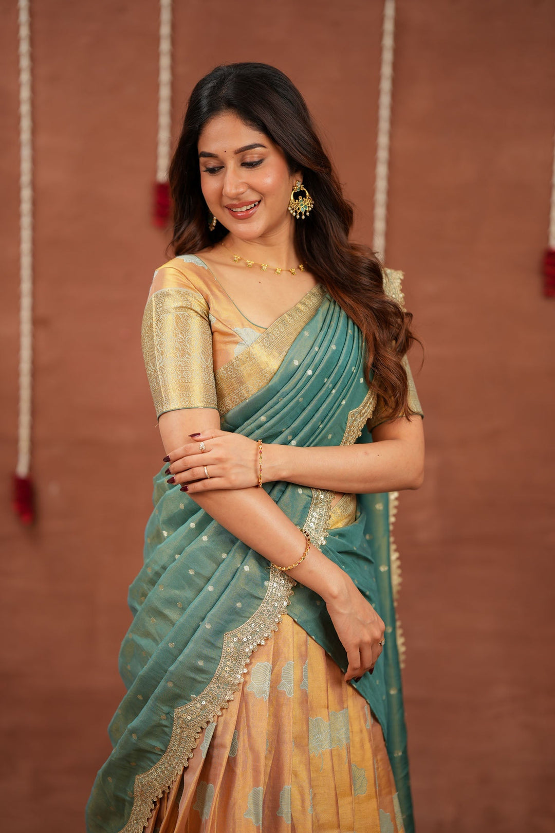 Mandana Teal Halfsaree ( Set of 3 ) | SHOBITAM