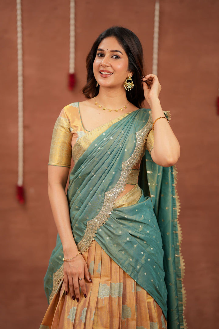 Mandana Teal Halfsaree ( Set of 3 ) | SHOBITAM