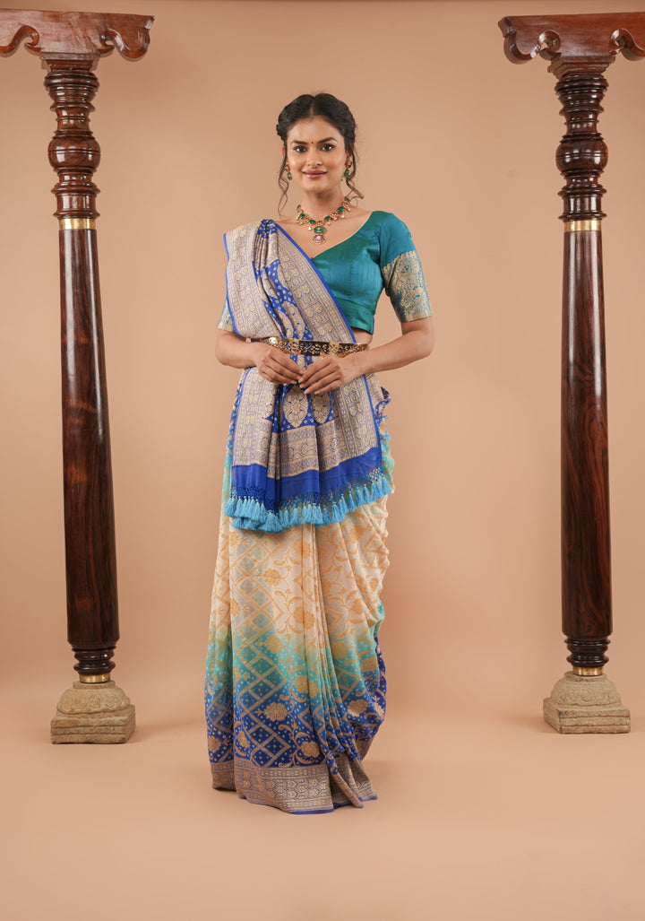 Blue ombre Pure Banarasi silk Saree | SILK MARK CERTIFIED