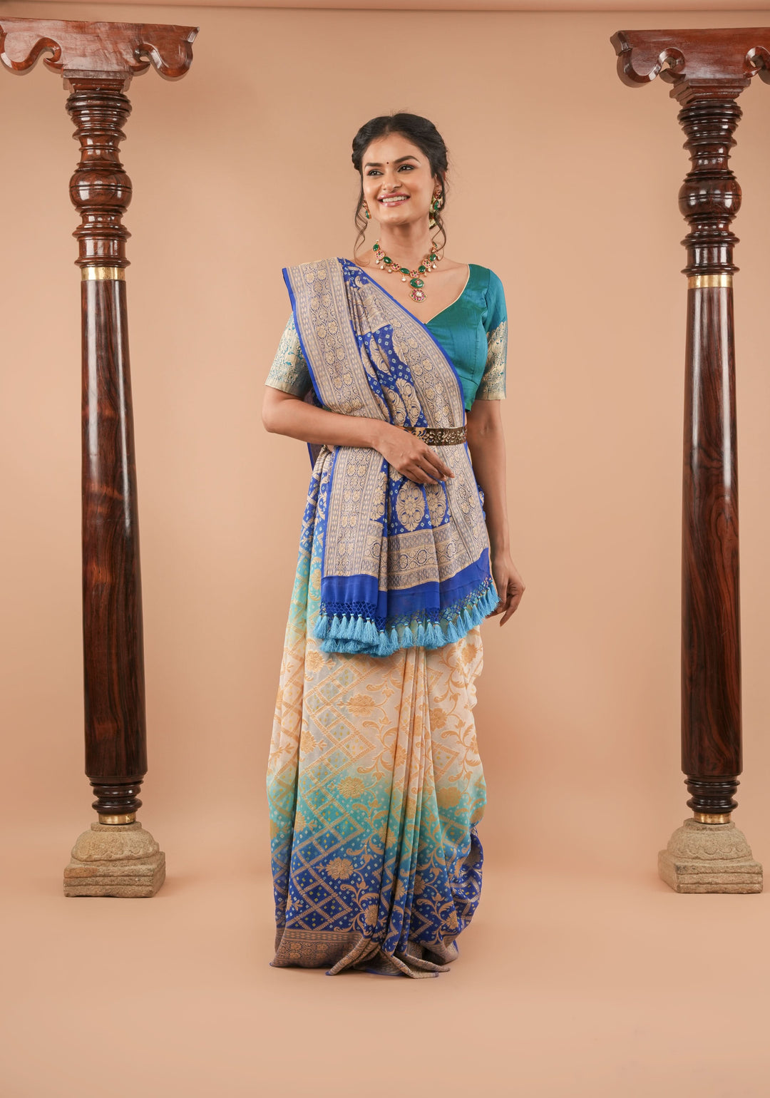 Blue ombre Pure Banarasi silk Saree | SILK MARK CERTIFIED