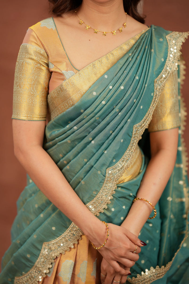 Mandana Teal Halfsaree ( Set of 3 ) | SHOBITAM