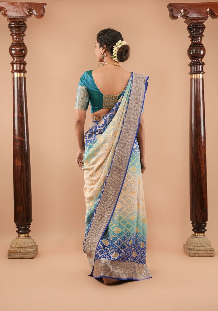 Blue ombre Pure Banarasi silk Saree | SILK MARK CERTIFIED