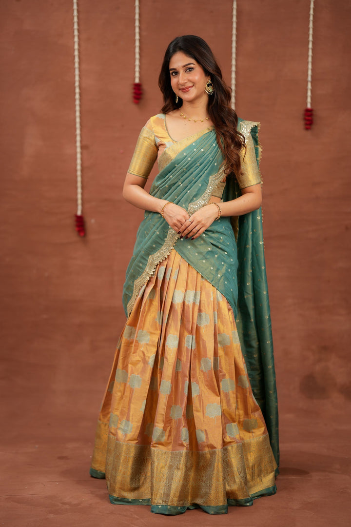 Mandana Teal Halfsaree ( Set of 3 ) | SHOBITAM