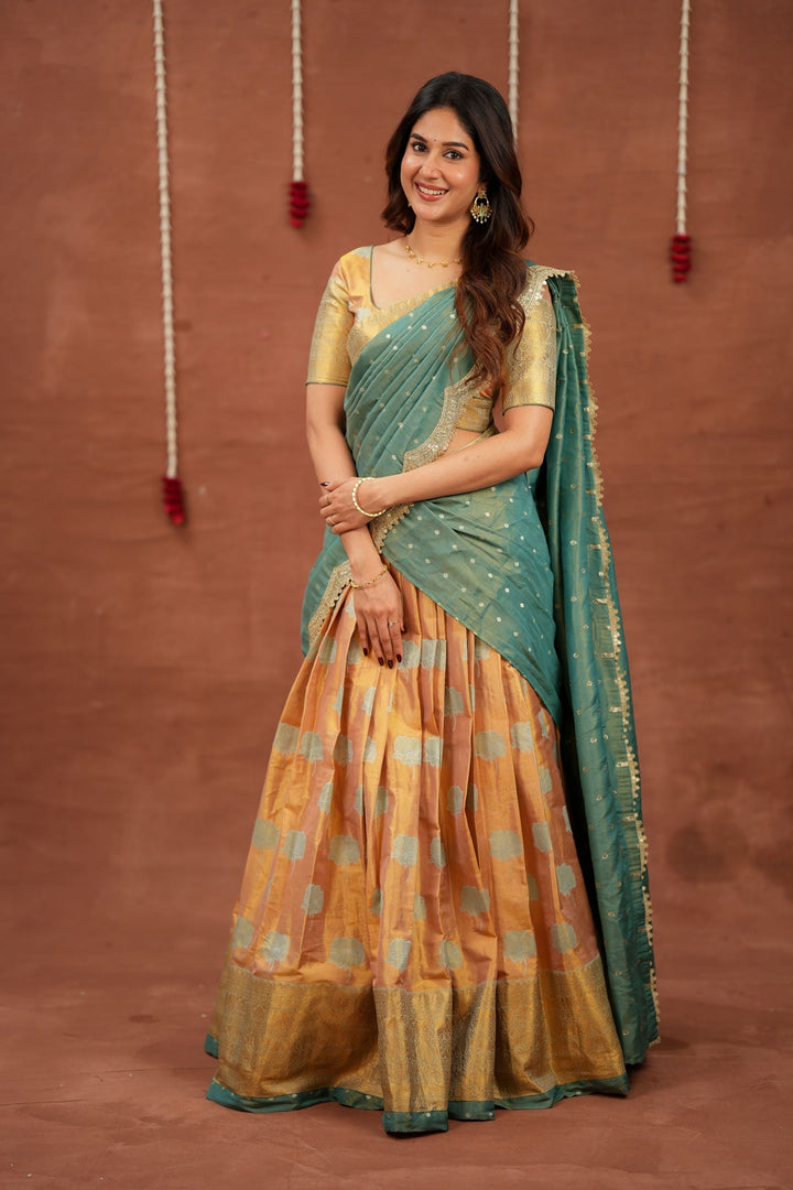 Mandana Teal Halfsaree ( Set of 3 ) | SHOBITAM