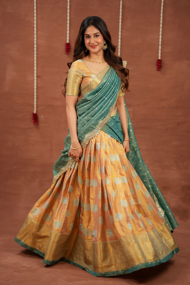 Mandana Teal Halfsaree ( Set of 3 ) | SHOBITAM