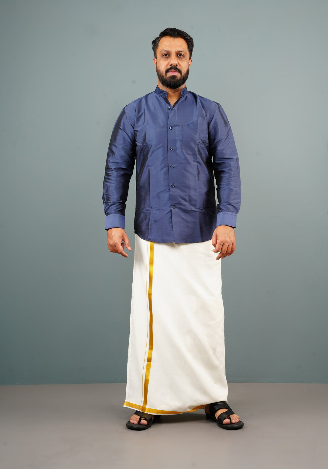 Navy Blue Color Slim Fit Solid Shirt For Dhoti and Troussers