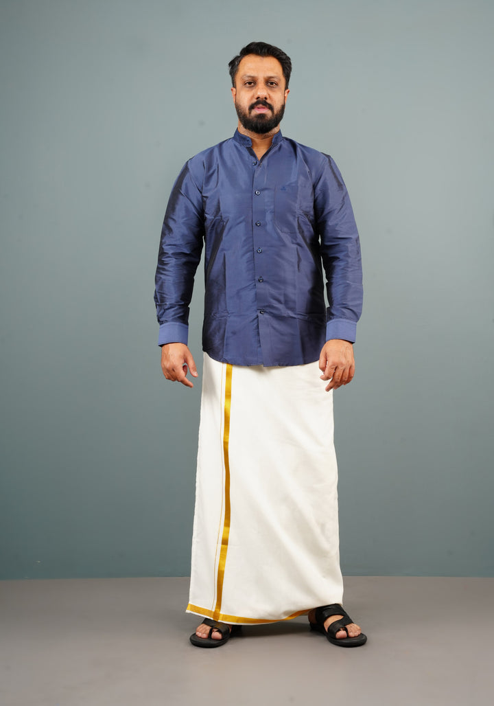 Navy Blue Color Slim Fit Solid Shirt For Dhoti and Troussers