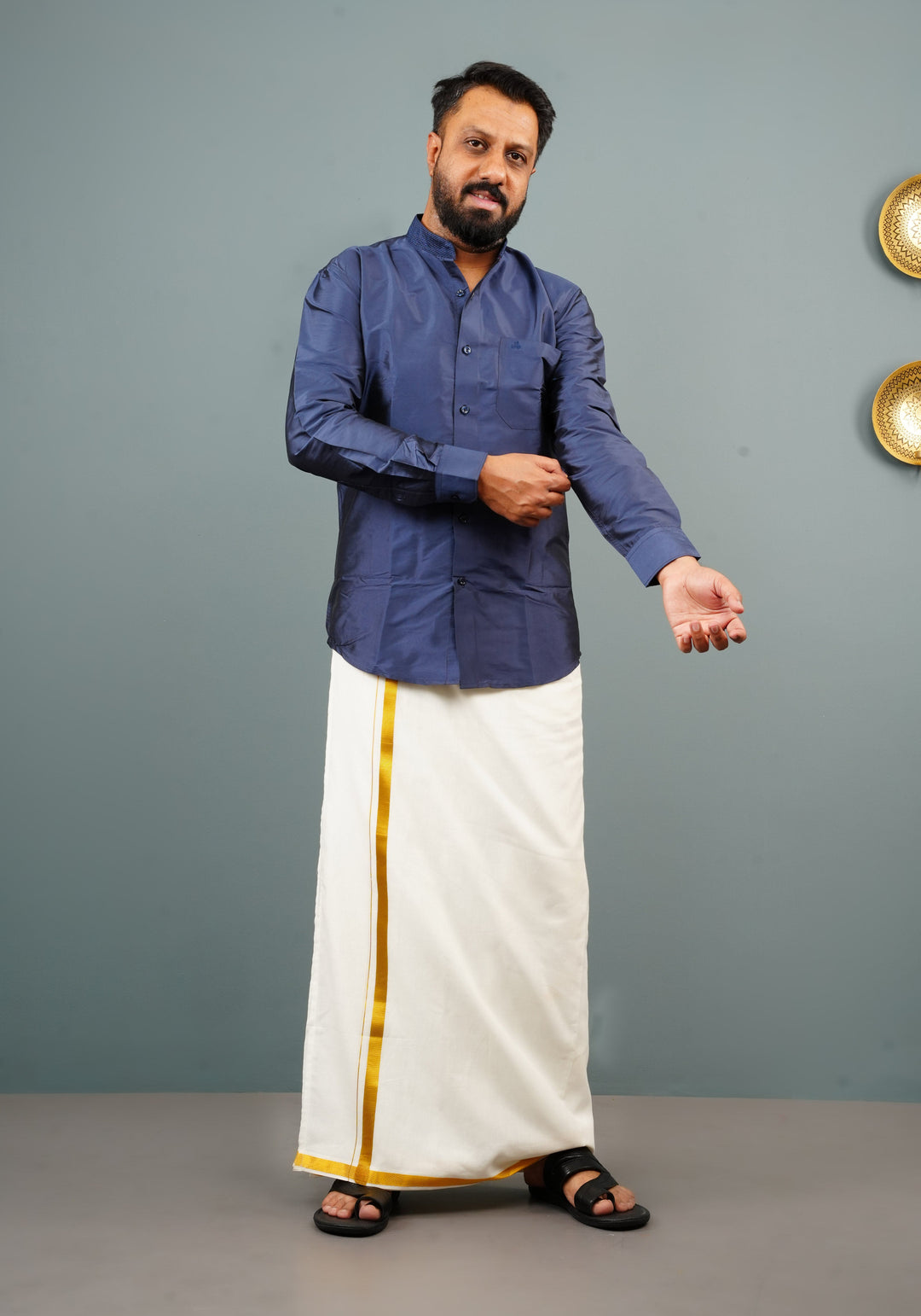 Navy Blue Color Slim Fit Solid Shirt For Dhoti and Troussers