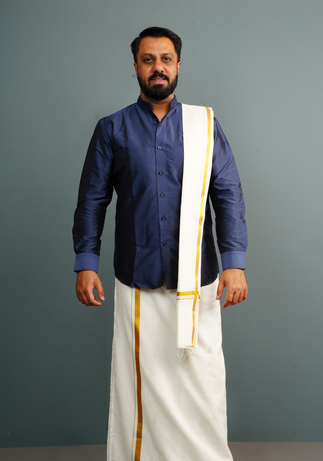 Navy Blue Color Slim Fit Solid Shirt For Dhoti and Troussers