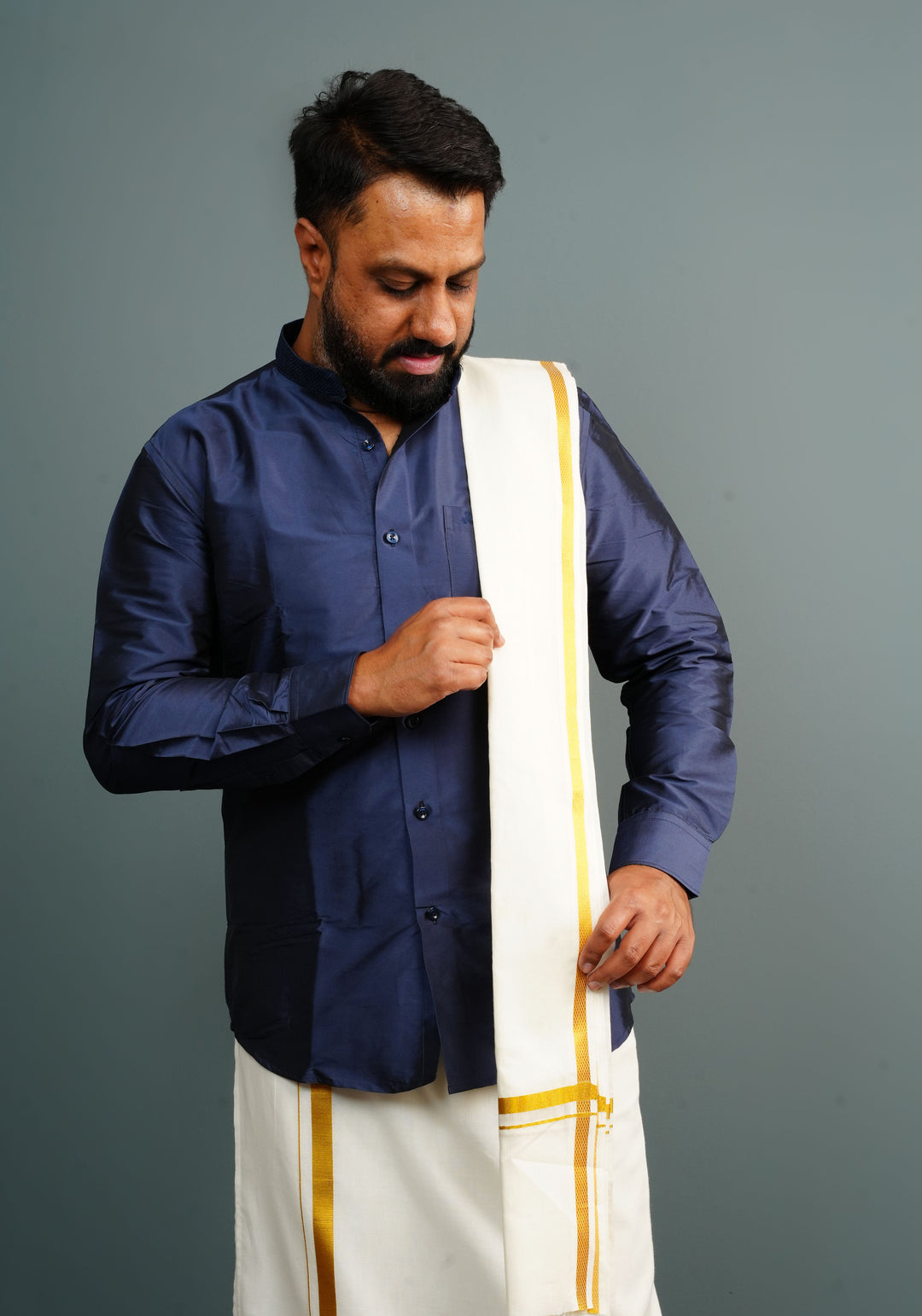 Navy Blue Color Slim Fit Solid Shirt For Dhoti and Troussers