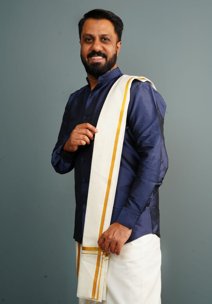 Navy Blue Color Slim Fit Solid Shirt For Dhoti and Troussers