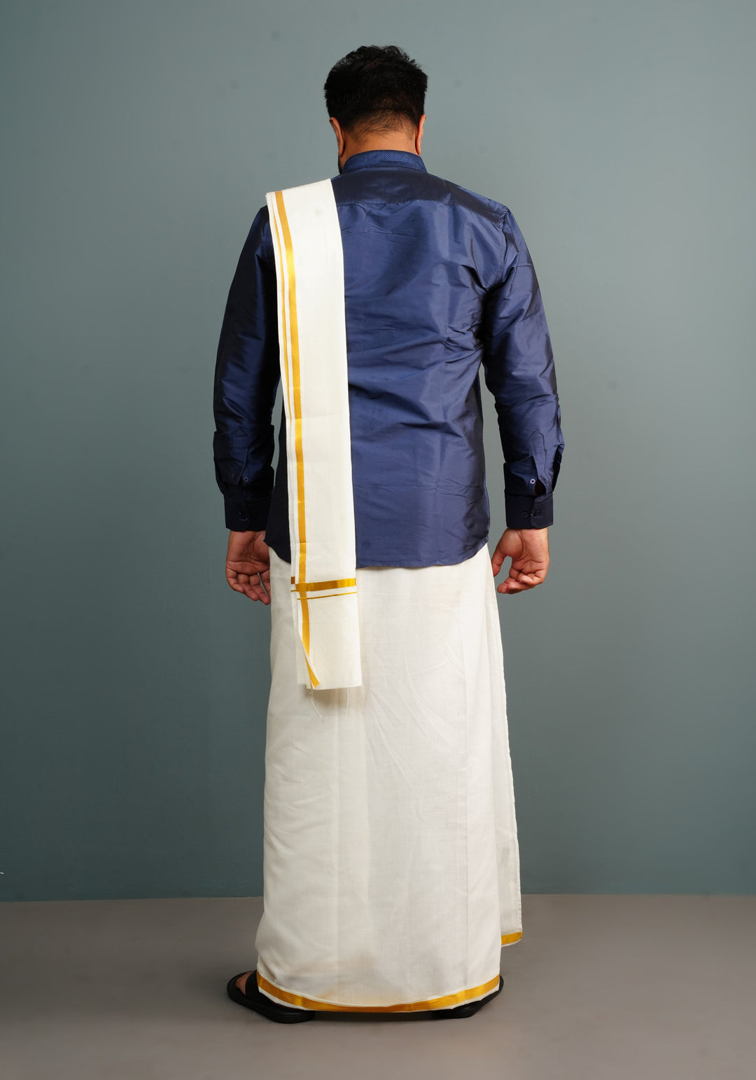 Navy Blue Color Slim Fit Solid Shirt For Dhoti and Troussers