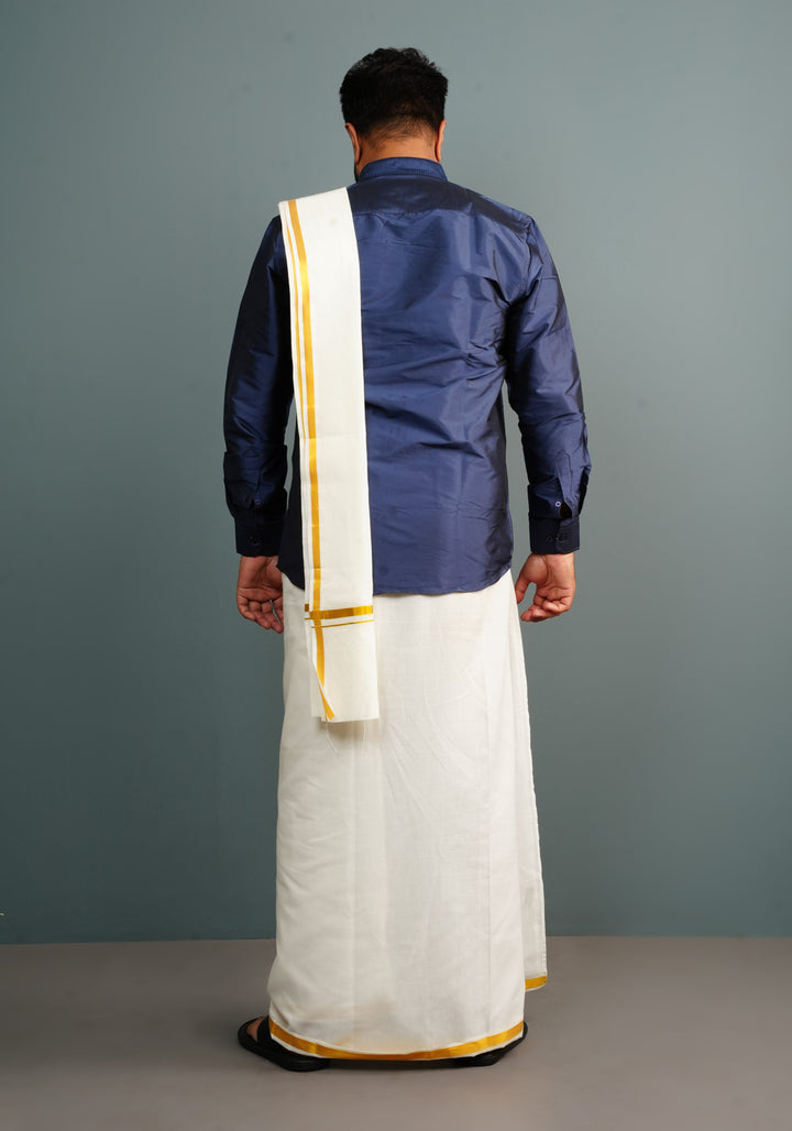 Navy Blue Color Slim Fit Solid Shirt For Dhoti and Troussers