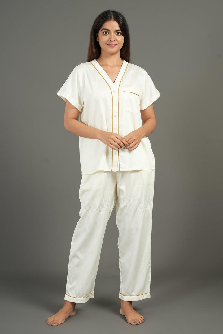 Home Essentials Solid Hue Cotton Nightsuit Set | SHOBITAM