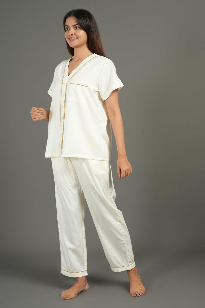 Home Essentials Solid Hue Cotton Nightsuit Set | SHOBITAM