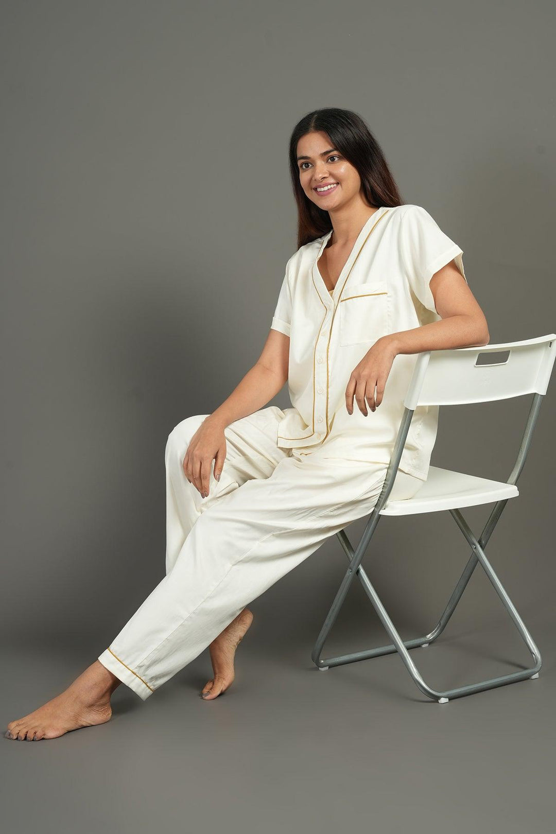 Home Essentials Solid Hue Cotton Nightsuit Set | SHOBITAM