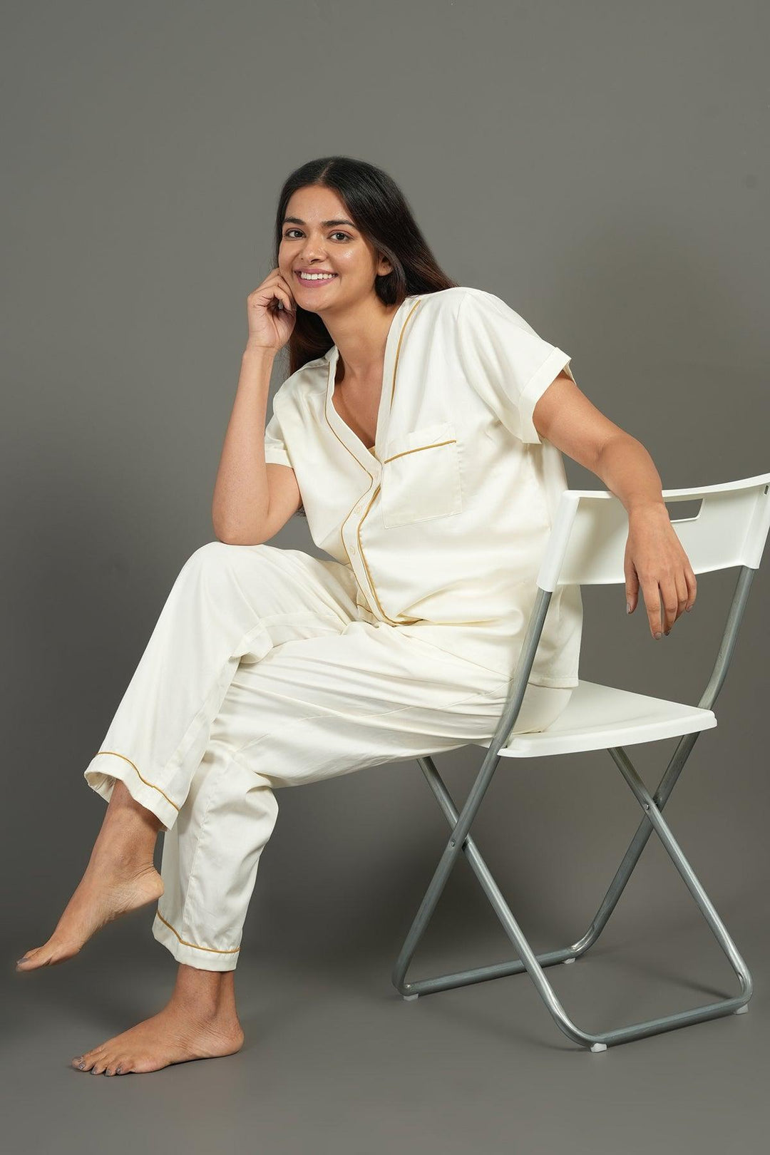 Home Essentials Solid Hue Cotton Nightsuit Set | SHOBITAM