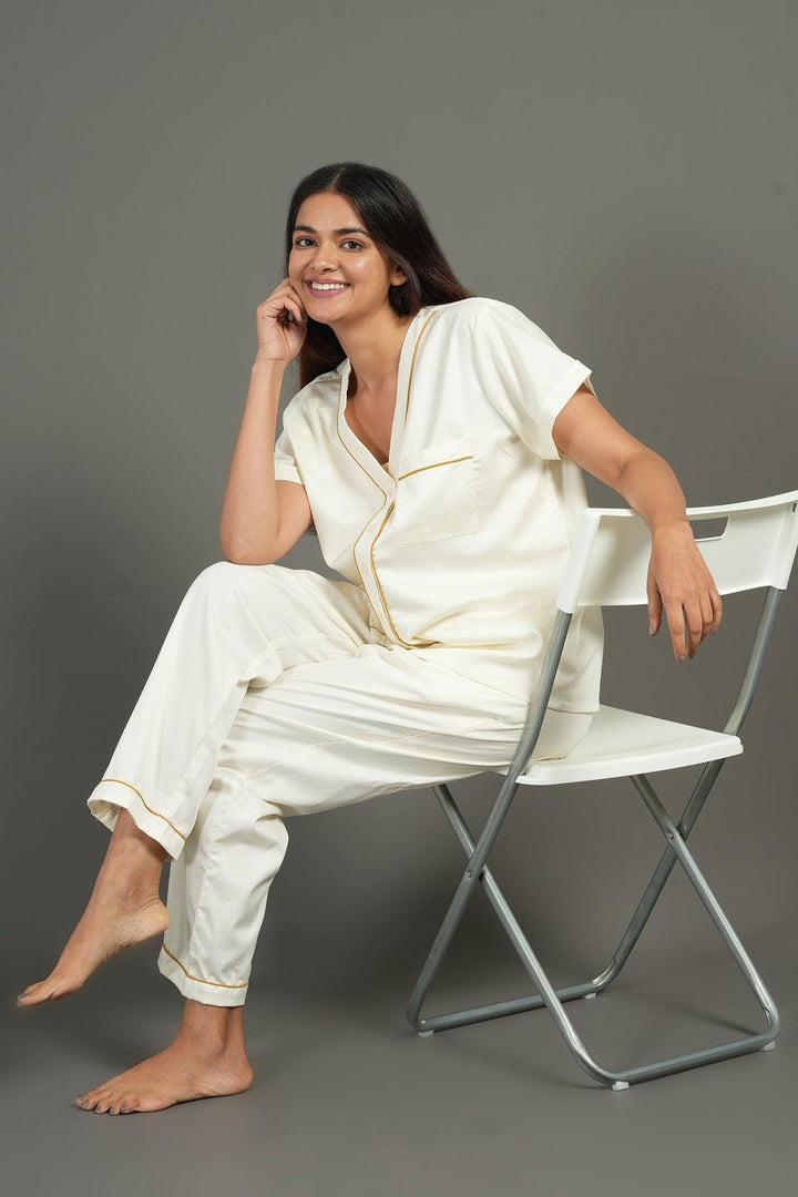 Home Essentials Solid Hue Cotton Nightsuit Set | SHOBITAM