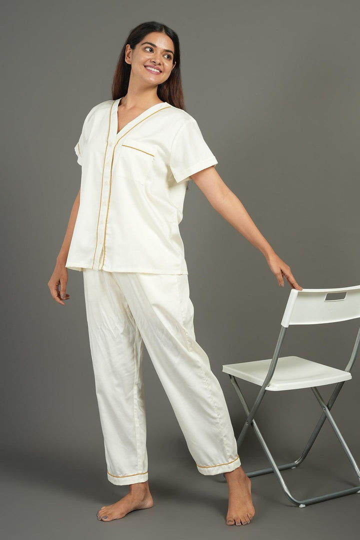 Home Essentials Solid Hue Cotton Nightsuit Set | SHOBITAM