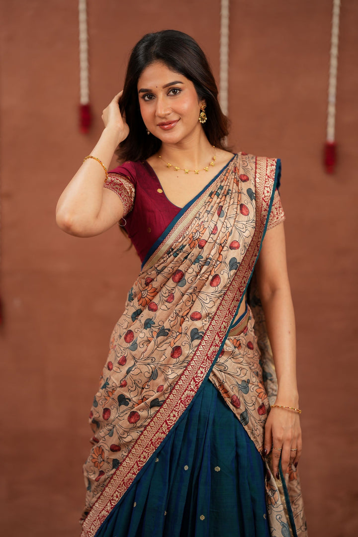 Kalyani Teal Halfsaree (Set of 3 ) | SHOBITAM