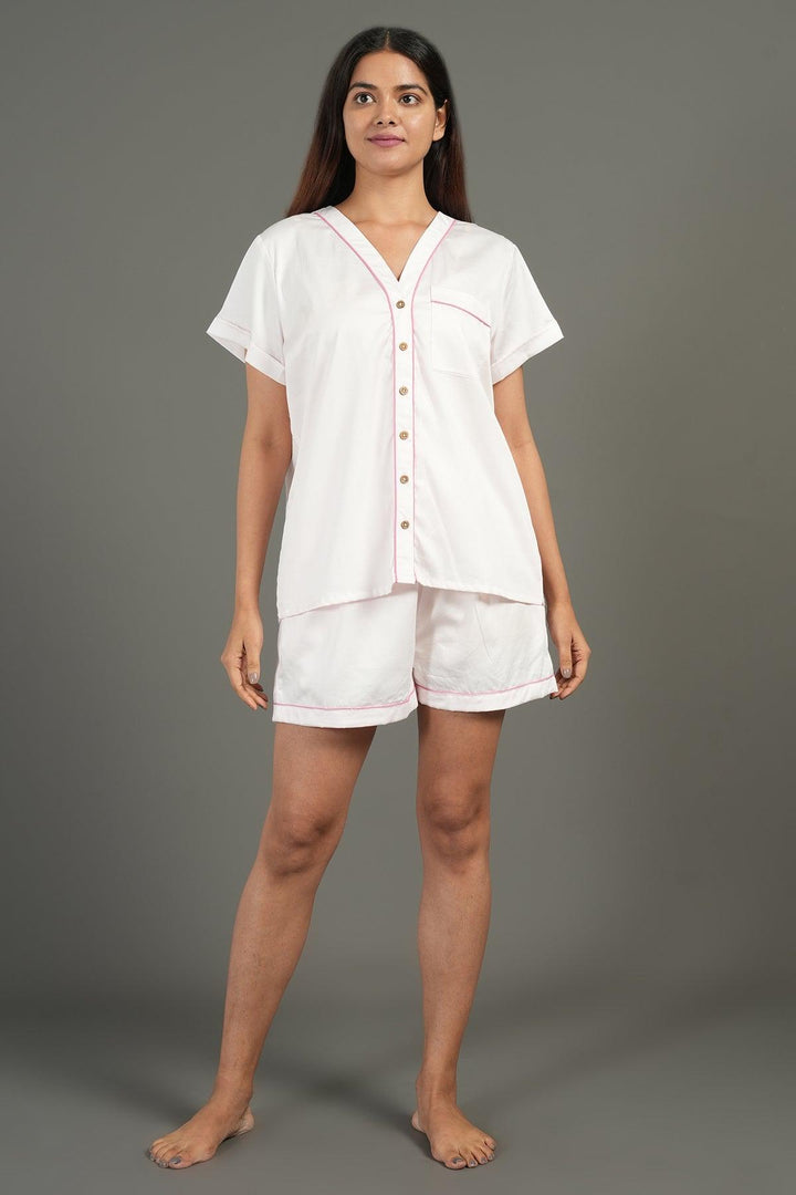 Solid Hue Pure Cotton Shorts Night Suit Set | SHOBITAM