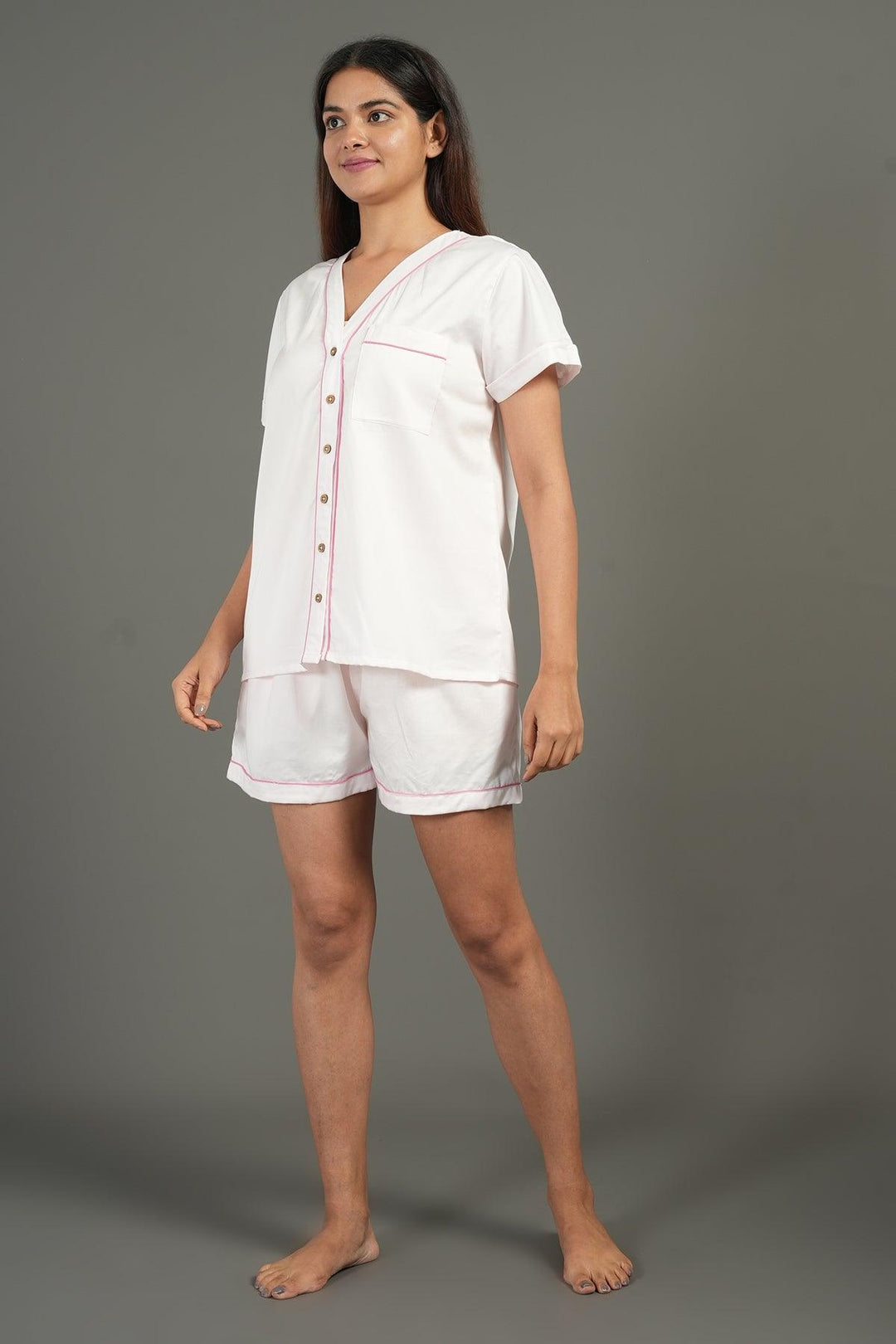 Solid Hue Pure Cotton Shorts Night Suit Set | SHOBITAM