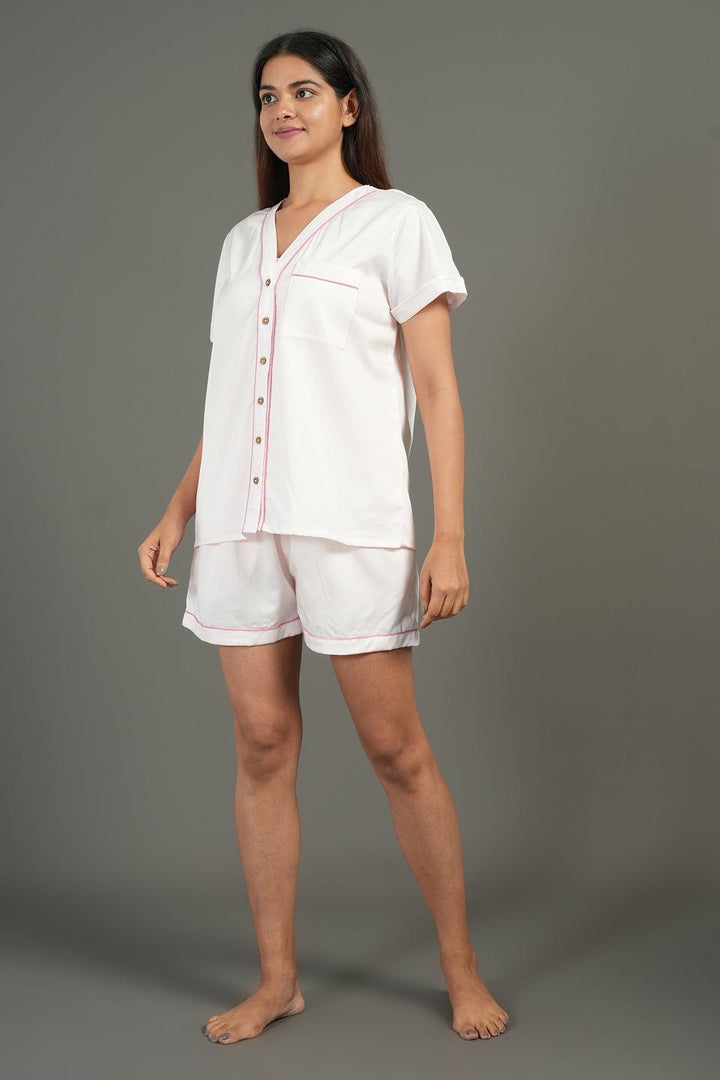 Solid Hue Pure Cotton Shorts Night Suit Set | SHOBITAM