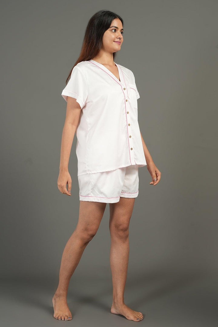 Solid Hue Pure Cotton Shorts Night Suit Set | SHOBITAM