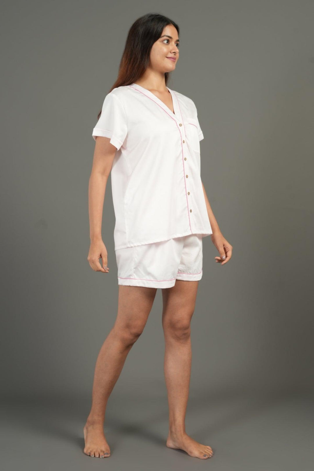 Solid Hue Pure Cotton Shorts Night Suit Set | SHOBITAM