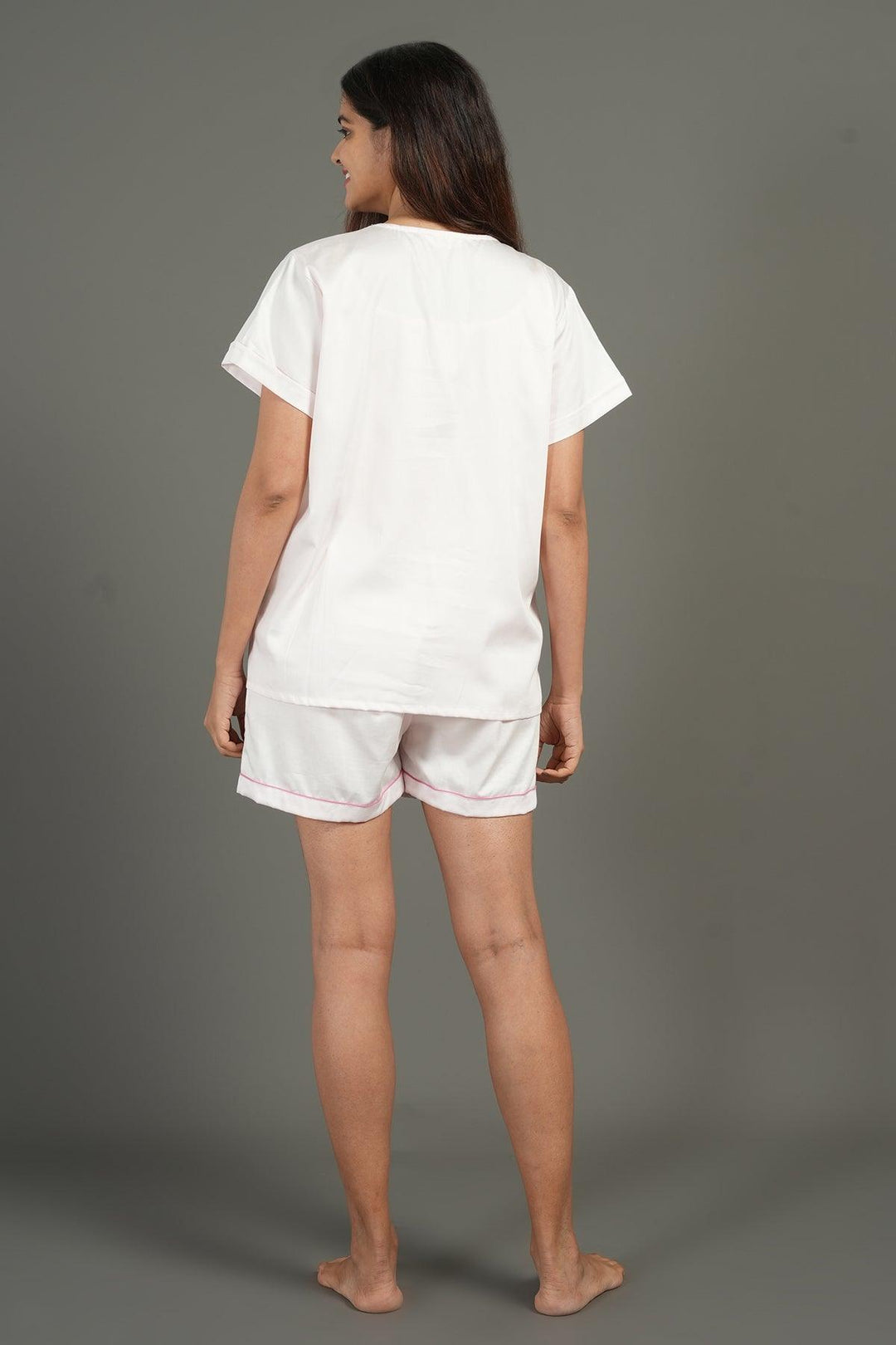 Solid Hue Pure Cotton Shorts Night Suit Set | SHOBITAM