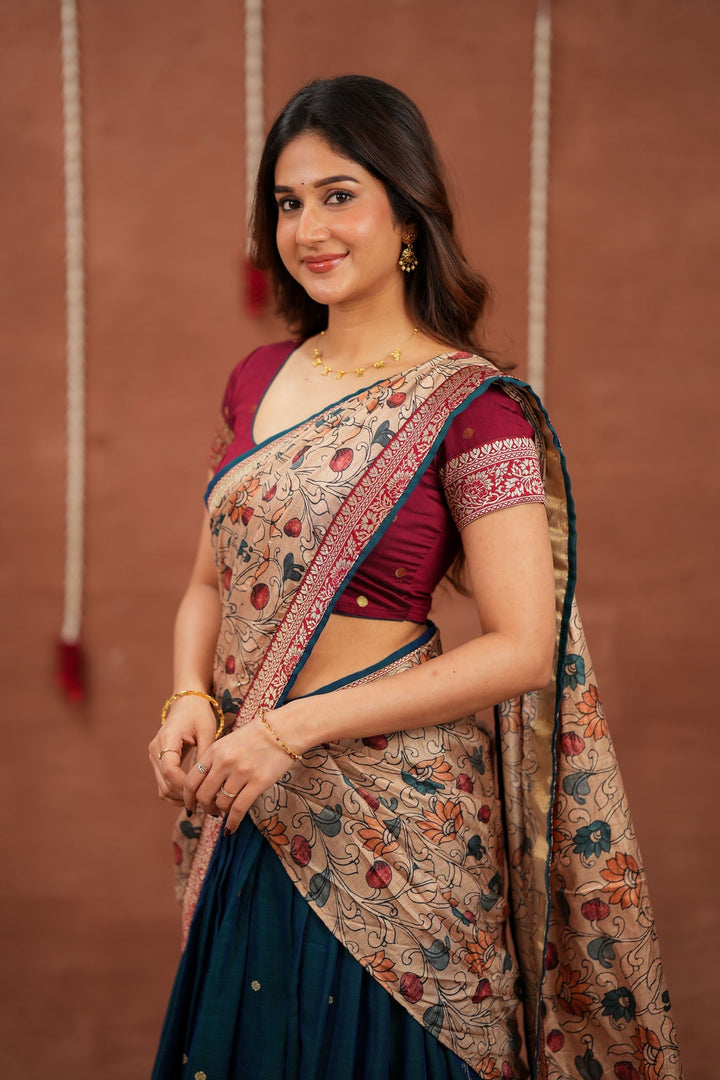Kalyani Teal Halfsaree (Set of 3 ) | SHOBITAM