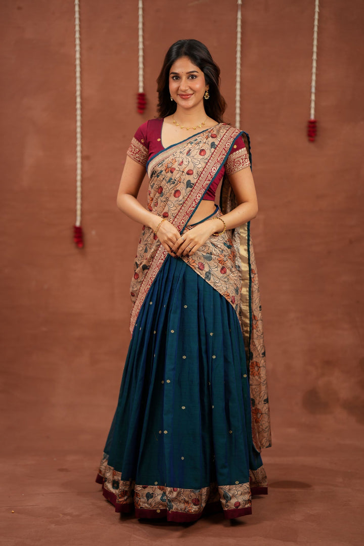 Kalyani Teal Halfsaree (Set of 3 ) | SHOBITAM