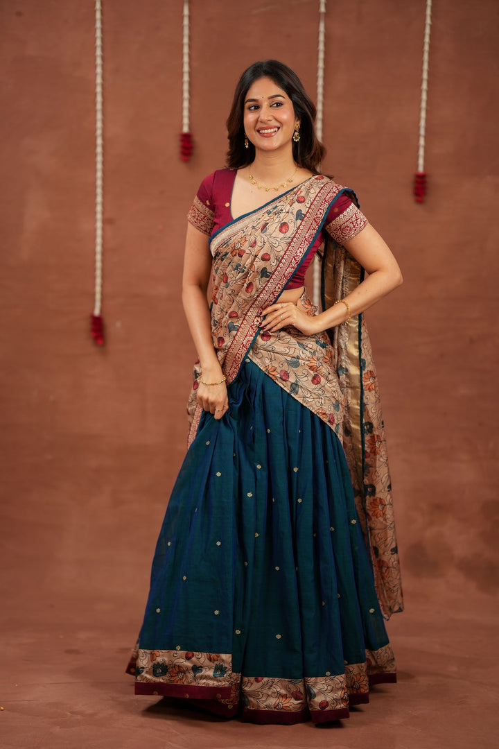 Kalyani Teal Halfsaree (Set of 3 ) | SHOBITAM