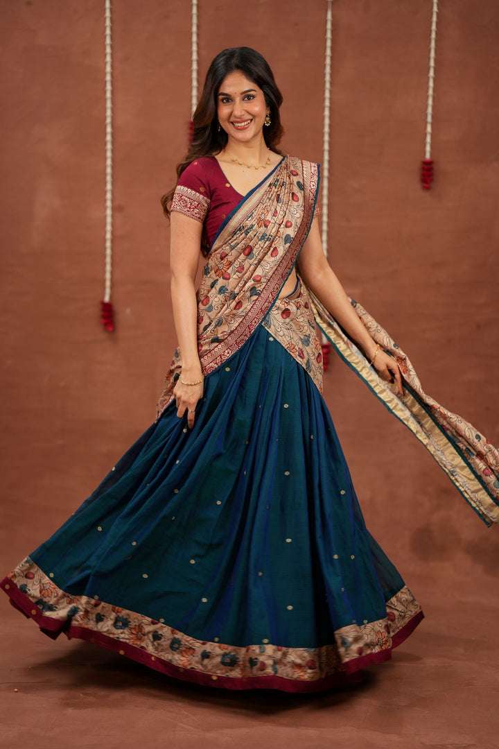 Kalyani Teal Halfsaree (Set of 3 ) | SHOBITAM