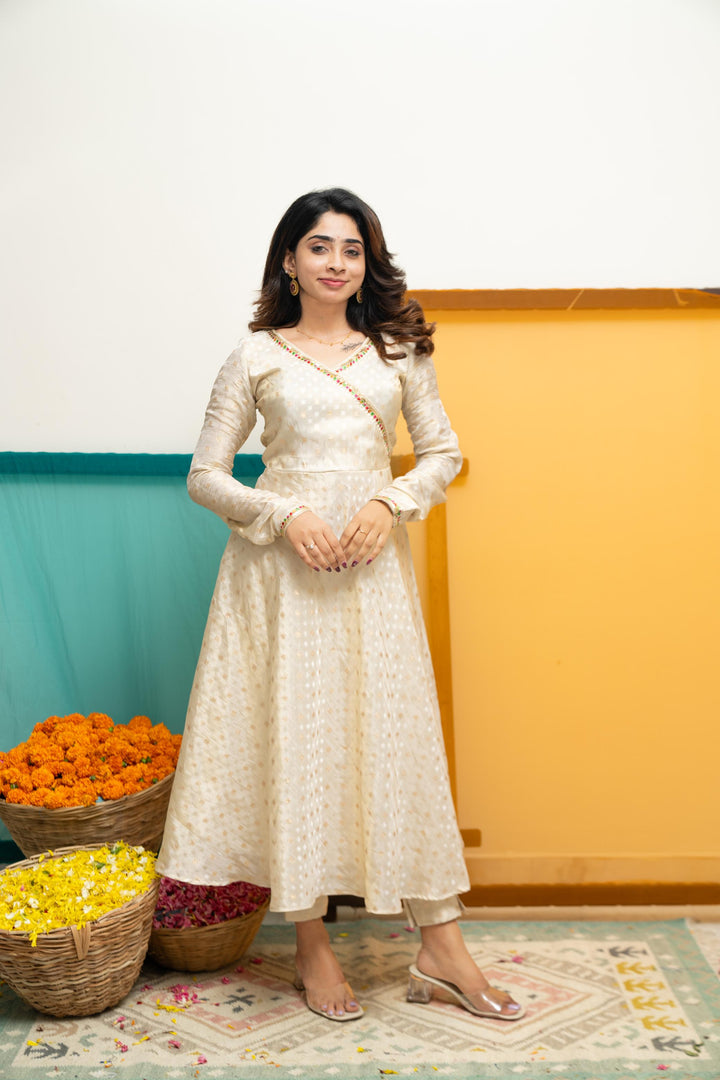 Savitha Ivory with Multi Color stripes dupatta | Shobitam Custom Gowns | Made To Order