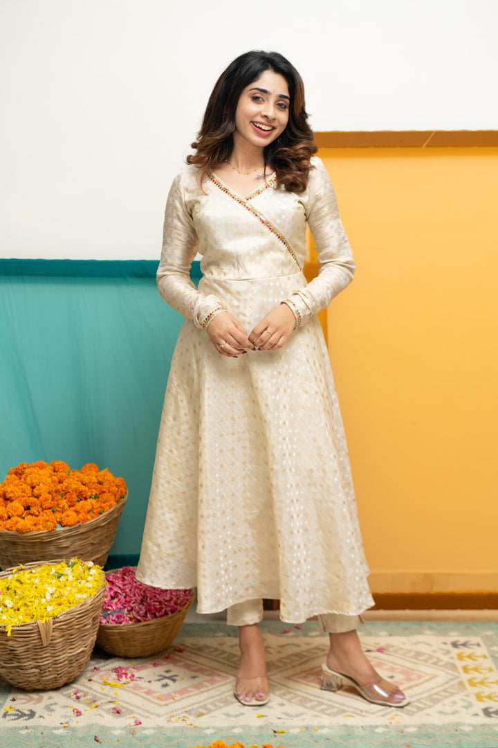 Savitha Ivory with Multi Color stripes dupatta | Shobitam Custom Gowns | Made To Order