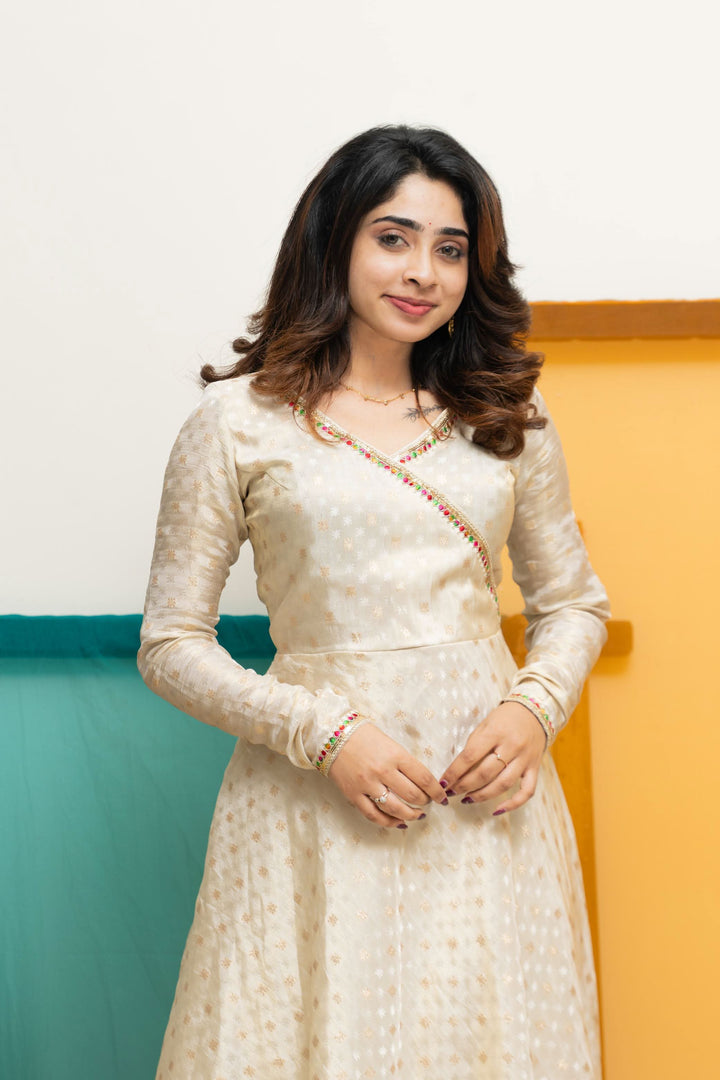 Savitha Ivory with Multi Color stripes dupatta | Shobitam Custom Gowns | Made To Order