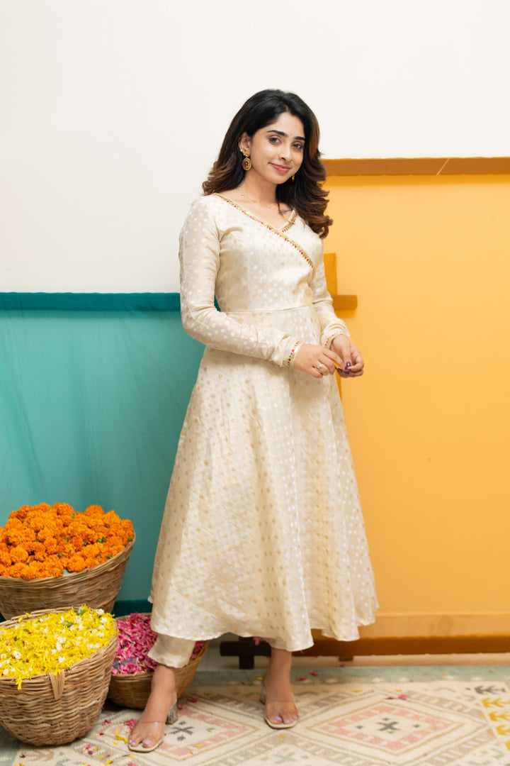 Savitha Ivory with Multi Color stripes dupatta | Shobitam Custom Gowns | Made To Order