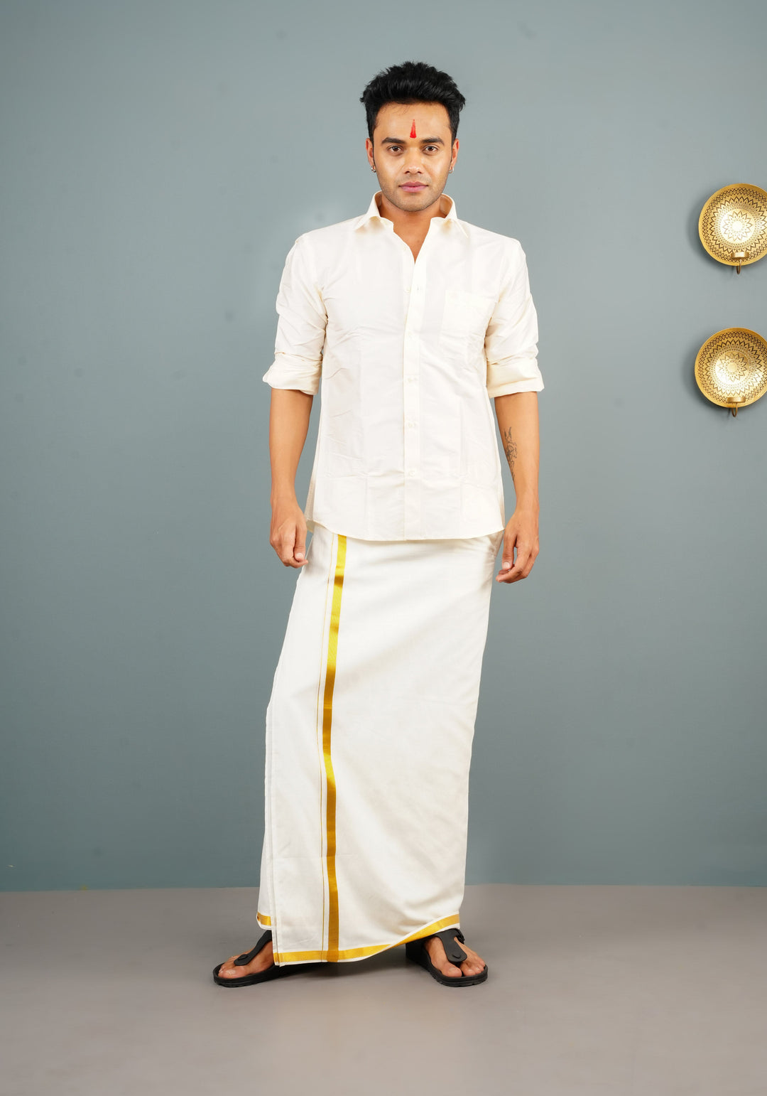Men's Ivory Color Solid  Shirt ( Dhoti not included) | SHOBITAM