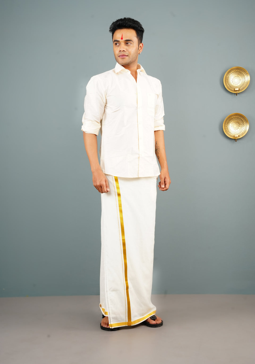 Men's Ivory Color Solid  Shirt ( Dhoti not included) | SHOBITAM