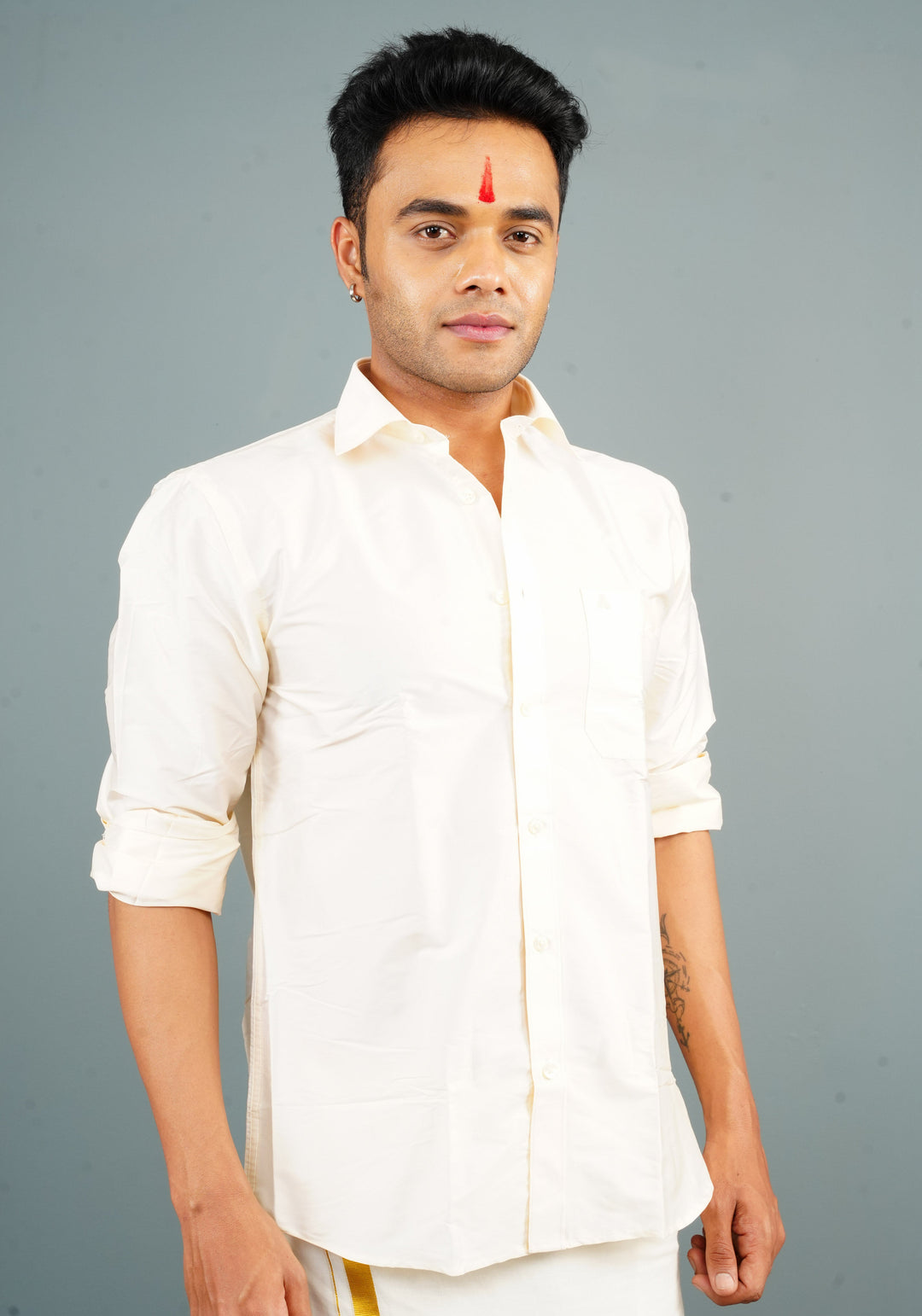 Men's Ivory Color Solid  Shirt ( Dhoti not included) | SHOBITAM