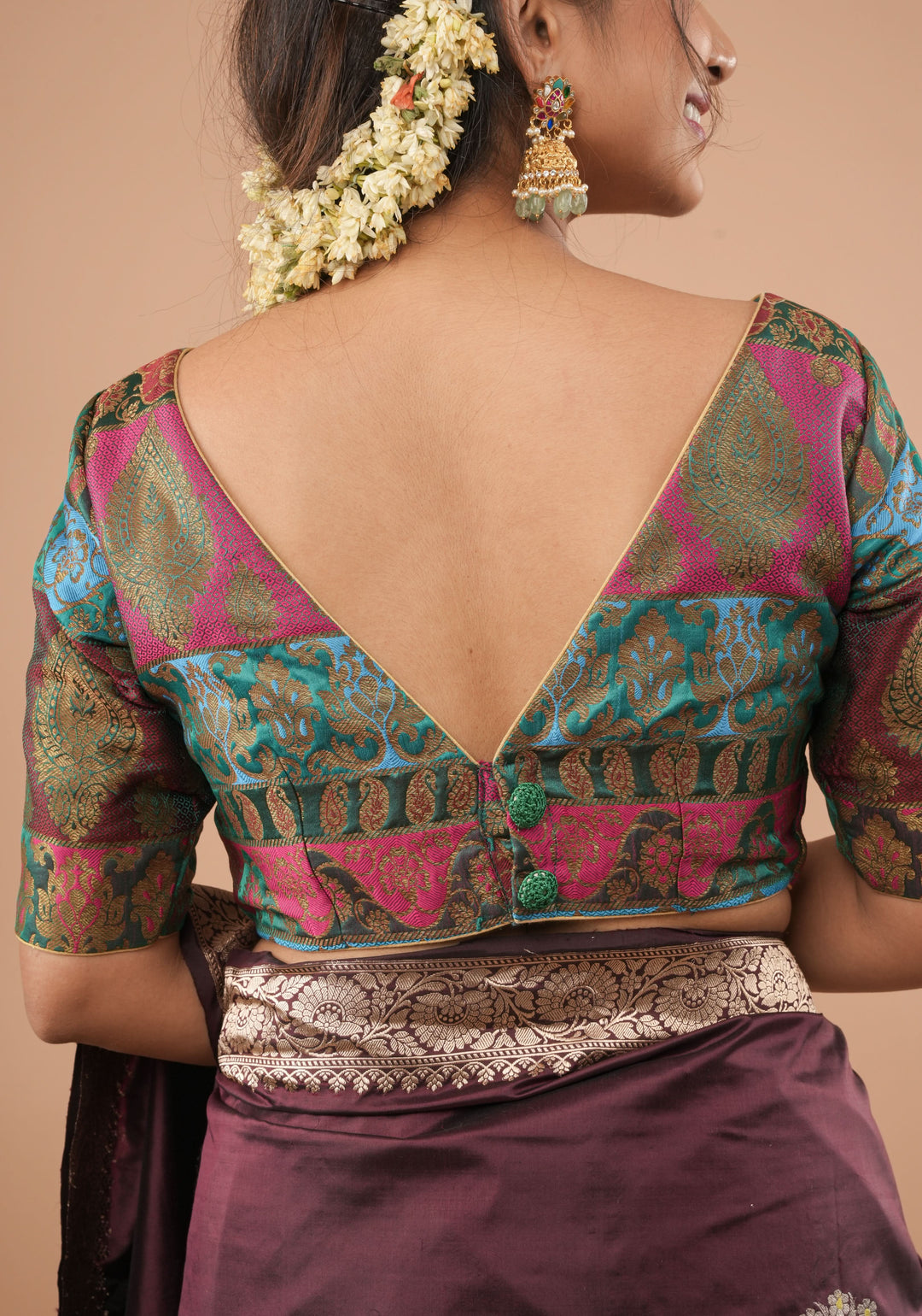Banarasi multicolor Boat Neck Antique zari brocade Blouse | Made To Order