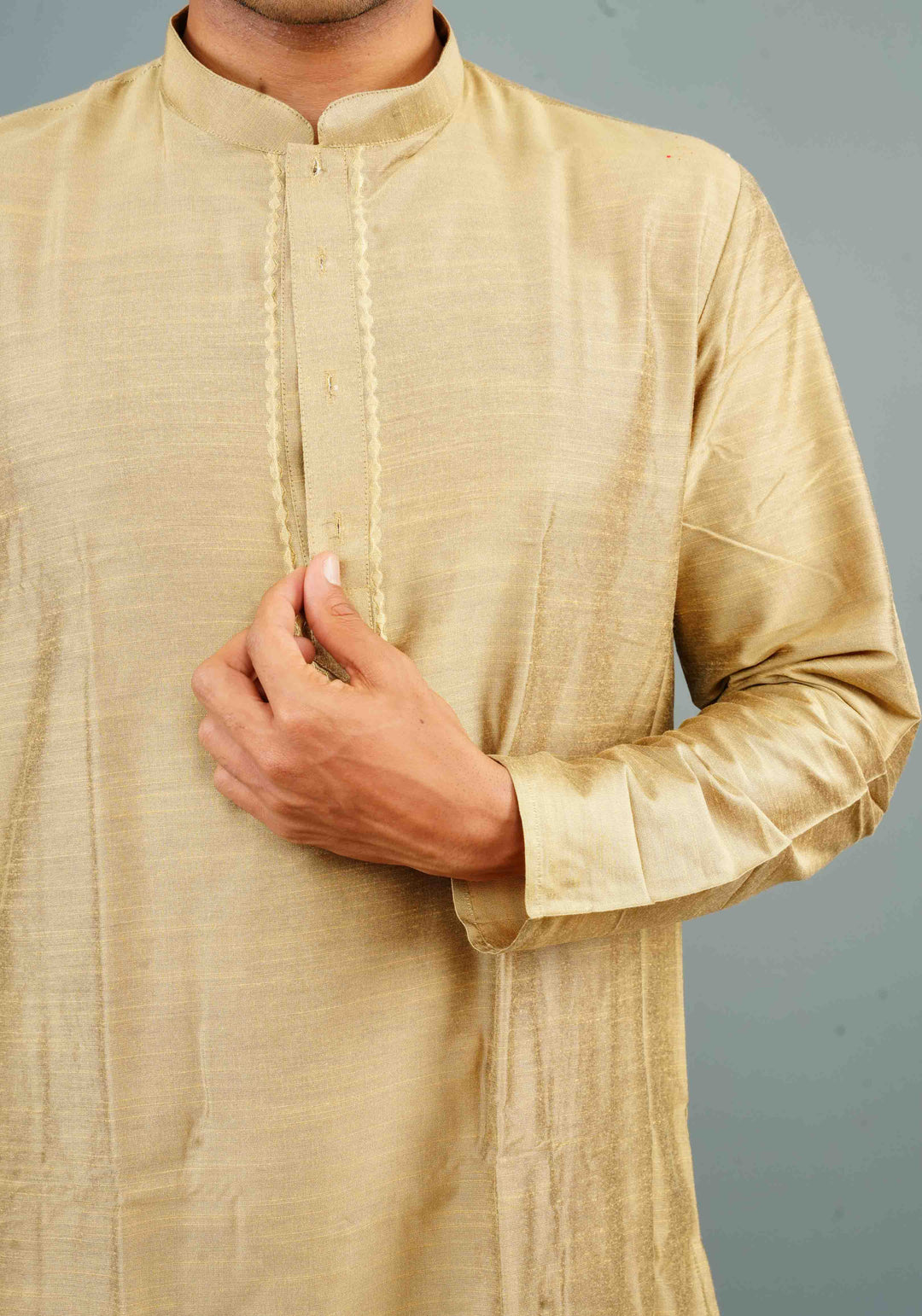 Men's Cotton Blend Kurta Pyjama Set in dark beige