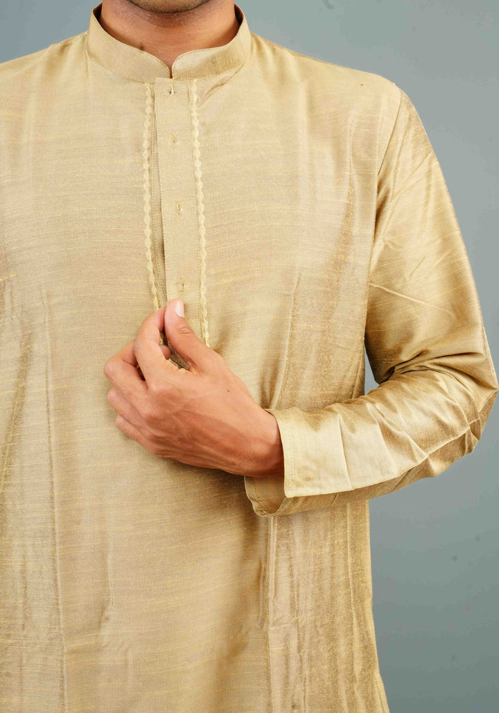 Men's Cotton Blend Kurta Pyjama Set in dark beige