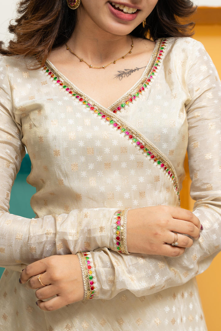 Savitha Ivory with Multi Color stripes dupatta | Shobitam Custom Gowns | Made To Order