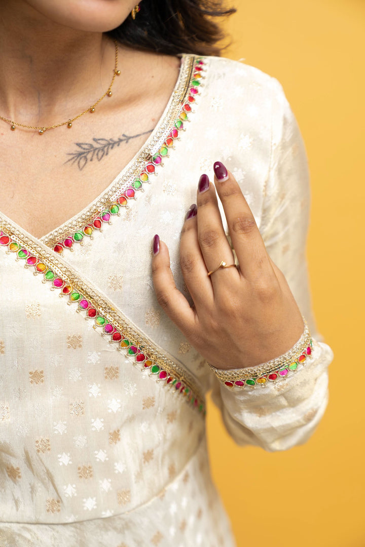 Savitha Ivory with Multi Color stripes dupatta | Shobitam Custom Gowns | Made To Order