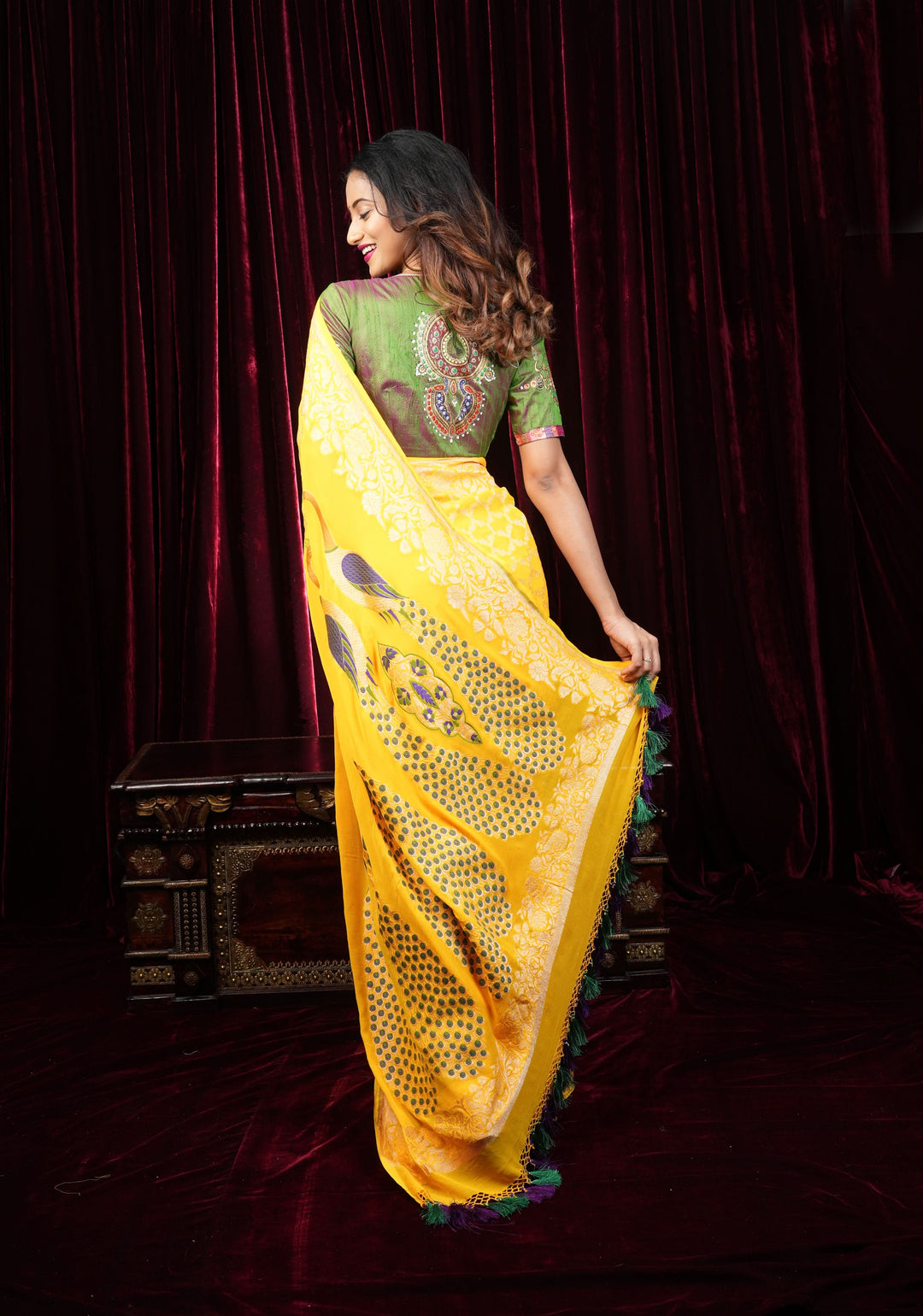 Yellow Banarasi Silk Georgette Saree with Jaal Zari and Resplendent Peacock Meenakari Pallu | SILK MARK CERTIFIED