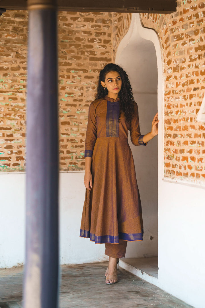 Brown and Purple Mangalgiri Co-Ord Set | Made To Order