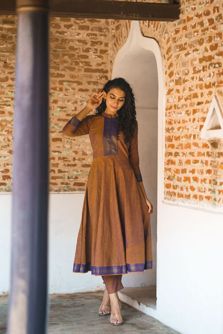 Brown and Purple Mangalgiri Co-Ord Set | Made To Order