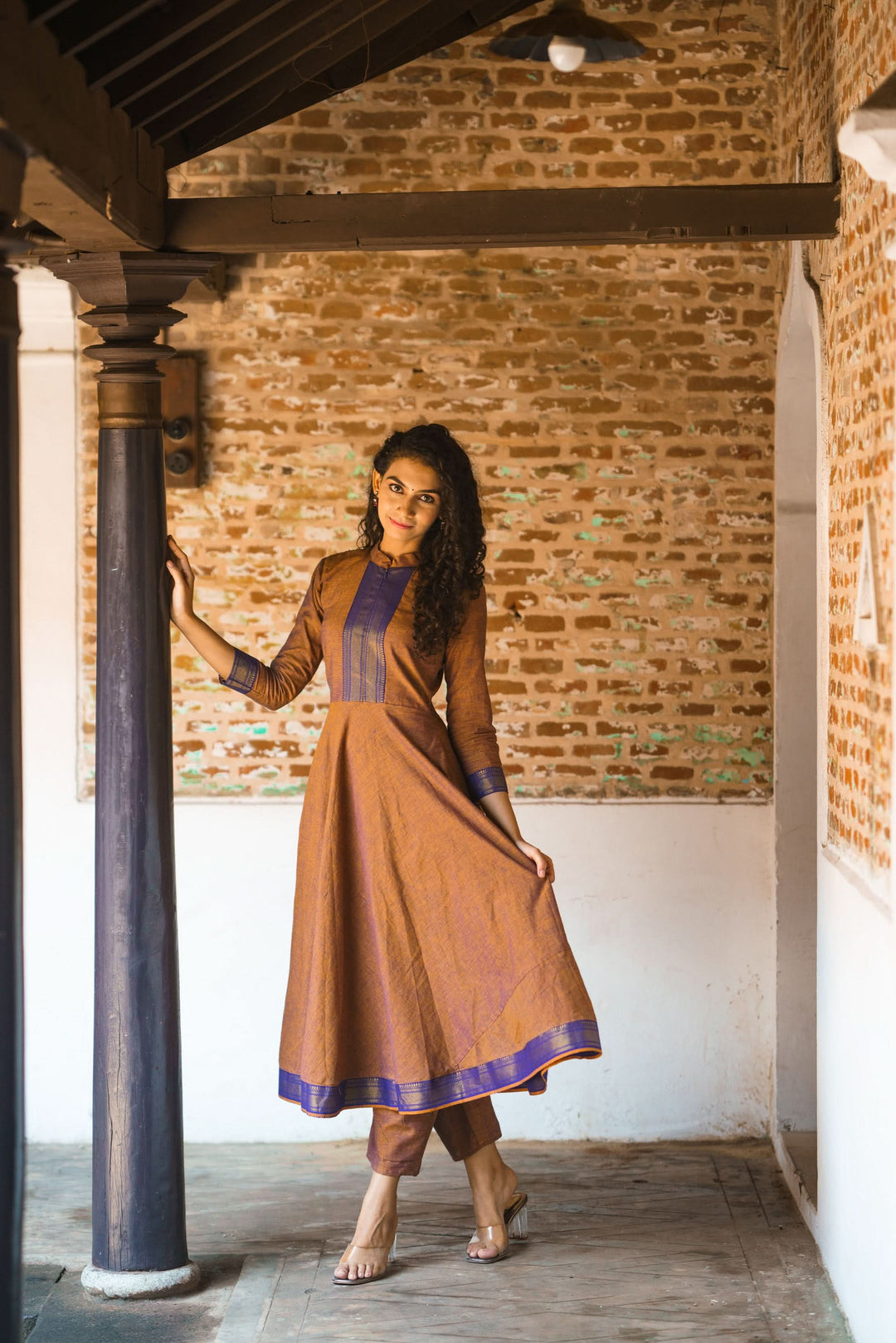 Brown and Purple Mangalgiri Co-Ord Set | Made To Order